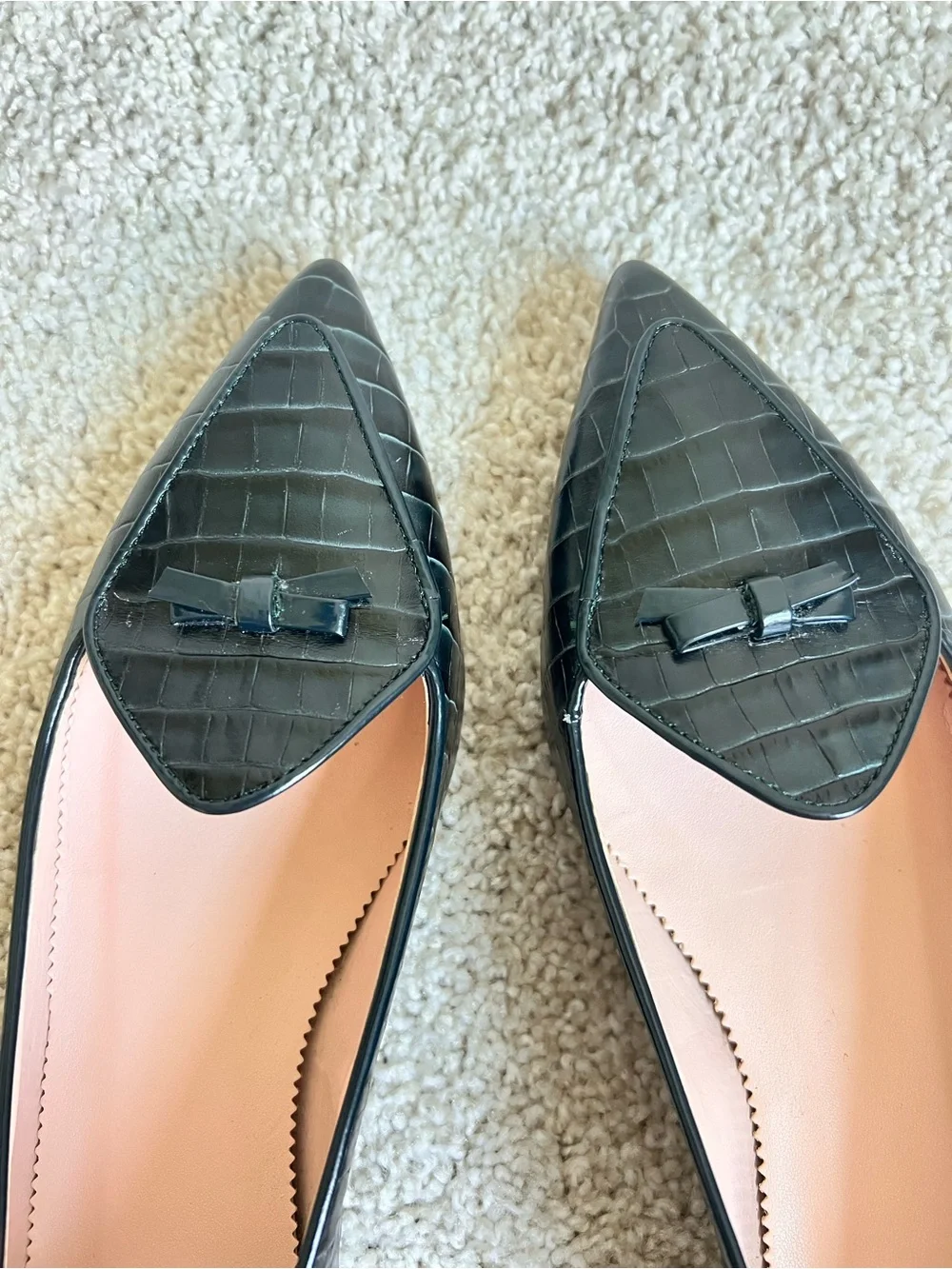 J. Crew Dark Moss Croc-Embossed Pointed-Toe Loafers size 8